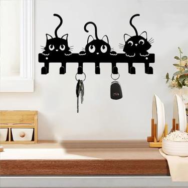 Imagem de Suporte de chave de metal – Ganchos de chave montados na parede, porta-chaves para parede, organizador de chaves com 8 ganchos, decoração de chave para cozinha, entrada, corredor, quarto, porta (gato)
