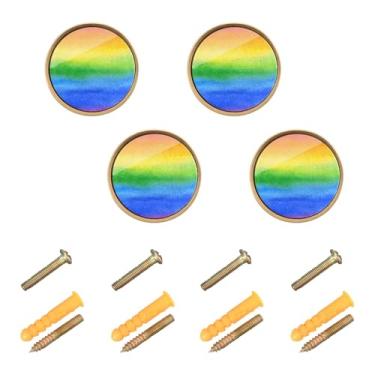 Imagem de Joisal Puxador de armário de cozinha colorido arco-íris aquarela pacote com 4 maçanetas para gavetas de cômoda maçaneta de porta de armário dourado, ferragens de armários de cozinha