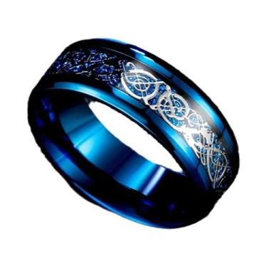 Imagem de Anel Masculino De Tungstênio Preto De 8mm Com Dragão Celta E Fibra De 