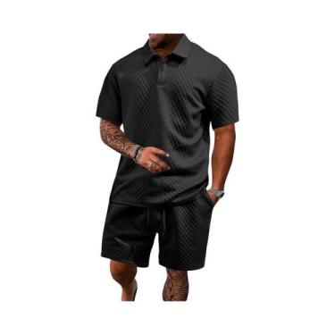 Imagem de Conjunto De Camisa Polo E Shorts Casuais De Verão Para Homens Com Text