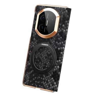 Imagem de POYUFRG Capa magnética para Huawei Mate X7, capa flip inteligente de couro genuíno galvanizado fino com anel de metal, preto, Mate X7