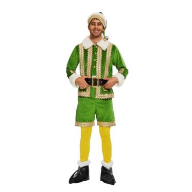 Imagem de Boveco Elf Costume for Men 6 PCS Christmas Outfit Adult Santa Helper Suit Holiday Party Halloween Cosplay Xmas Set M