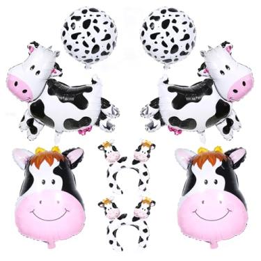 Imagem de VASTRISE 8 peças de balões de vaca gigante, decorações de festa de aniversário de vaca, decoração de festa temática de animais de fazenda, balões de impressão de vaca de filme de alumínio para
