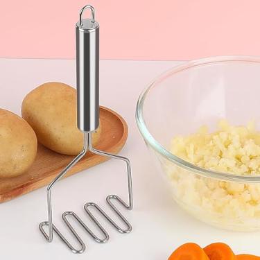 Imagem de Espremedor de batatas, espremedor de batata de metal resistente de aço inoxidável com polimento espelhado, utensílio de triturador de alimentos, espremedor manual, purê de frutas e vegetais, pode ser