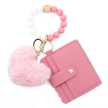 Imagem de IASINN Carteira feminina com chaveiro fofo, carteira feminina com bolso para moedas e porta-cartão de crédito pequena, rosa, ONE SIZE