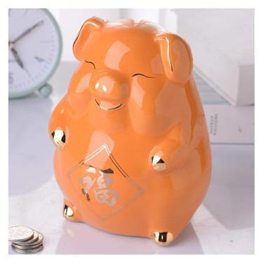 Imagem de Cofrinho cofrinho de cerâmica de grande capacidade pode salvar e levar crianças meninos e meninas decoração de casa fofa (laranja)