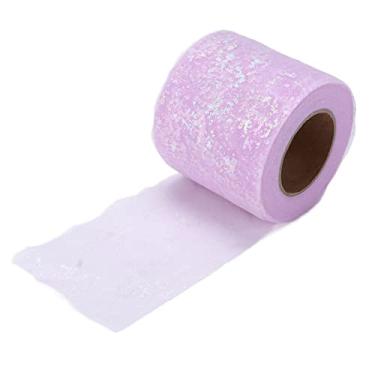 Imagem de Rolos de tecido de tule Glitter Sinfonia Poliéster DIY Artesanato Resistência à abrasão Leve e portátil para decorações de festas Casamento Natal 6 cm de largura 25 jardas de (Lavanda Roxo)