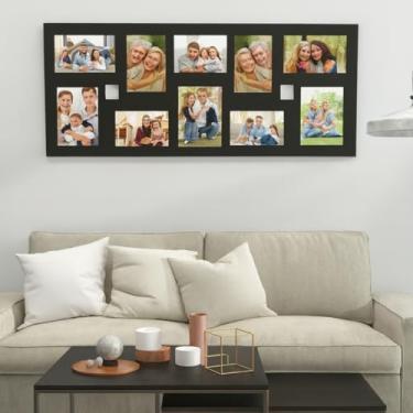 Imagem de Painel Mural de Fotos em MDF Preto, 10 Espaços para Fotos 10x15cm, 82x32,5cm, Decoração de Parede para Sala e Quarto
