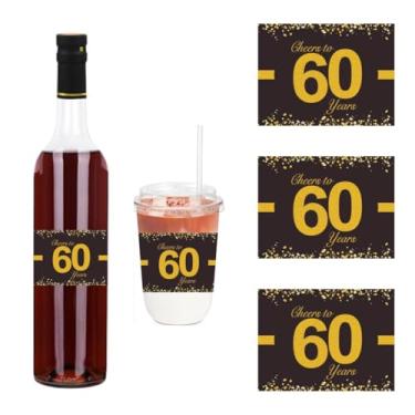 Imagem de Pacote com 48 adesivos de garrafa de água Cheers to 60 Years para decoração de festa de aniversário de 60 anos