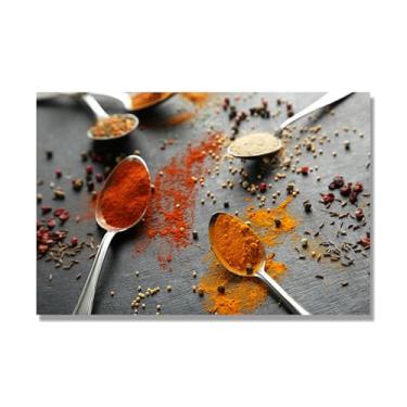 Imagem de Arte de parede em tela colorida para especiarias e colher de tempero | Decoração de cozinha vintage | Arte moderna para casa e sala de jantar. C63. 50 x 75 cm - 19,7 x 29,6 pol. Somente tela