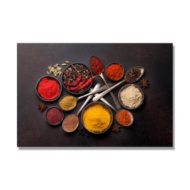 Imagem de NHLDZYH Arte de parede em tela colorida para especiarias e colher de tempero | Decoração de cozinha vintage | Arte moderna para casa e sala de jantar. C101. 50 x 75 cm - 19,7 x 29,6 pol. Somente tela