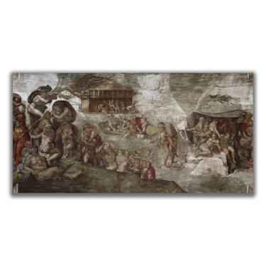 Imagem de Yomcut Pôster da série Michelangelo Sistine Chapel Teto Frescoes - Diluvio Universale - Reproduções de pinturas clássicas renascentistas; decorações de parede de estética de sala sem moldura 12 x 24