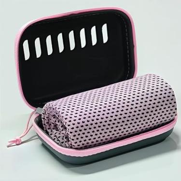 Imagem de Toalha esportiva com caixa de armazenamento de EVA - leve, portátil e lavável na máquina, adequada para acampamento, caminhada e uso na academia, tecido durável, equipamento essencial (rosa claro)