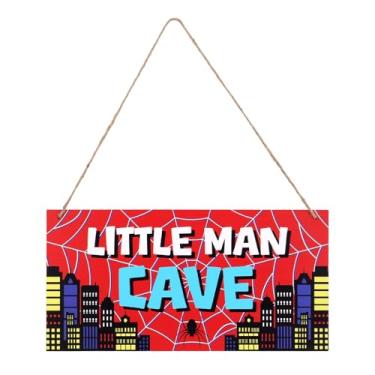 Imagem de 30x15cm Placa de Porta Aranha para Quarto Menino, Vermelha e Azul Madeira Decoração de Parede Teia Aranha com Corda Decoração Urbana para Quarto Infantil e Espaço Masculino for Meninos Homens