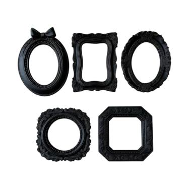 Imagem de ERESGREAT Mini molduras pretas, molduras pequenas, decoração de mesa, molduras vintage Blcak, molduras magnéticas para geladeira, conjunto de molduras vintage, decoração de Natal (5 peças, preto)