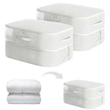 Imagem de Sacos de armazenamento de compressão para roupa de cama, pacote com 2 sacos grandes seladores a vácuo com janela transparente, organizador de autocompressão com economia de espaço para edredons