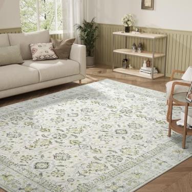 Imagem de Tapete para sala de estar, 23,5 x 30,5 cm, lavável à máquina, boho, antiderrapante, macio, para sala de estar, quarto, fazenda, sala de jantar, sala de jogos infantil (verde e branco)