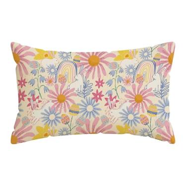 Imagem de ZAEW Capa de almofada floral coelho ovos coelhos Páscoa lombar fronhas decorações para casa de fazenda sofá sofá capa de almofada festa decoração de férias 12x20 polegadas