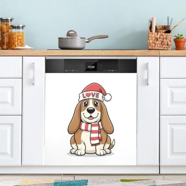 Imagem de ATTX Capa magnética para lava-louças Basset Hound Dia dos Namorados | Adesivo decorativo de eletrodomésticos de 58 x 66 cm para armários domésticos e eletrodomésticos #277