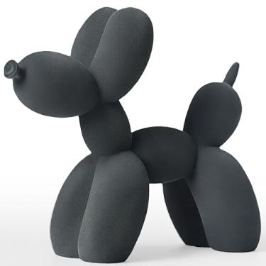 Imagem de Aris & Juno Escultura de cachorro de balão, decoração de resina de arte moderna - Ornamento de mesa colorido de 21 cm para escritório em casa (flocagem e resina, cinza)