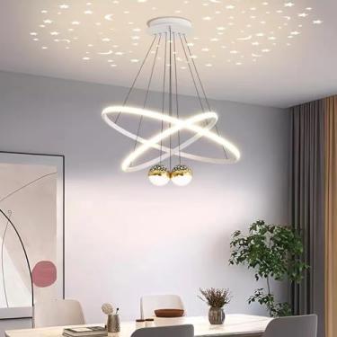 Imagem de Luminária pendente LED para mesa de jantar, com intensidade ajustável e controle remoto. Lustre moderno para sala de jantar, escritório, cozinha e sala de estar (branco, 40+60cm).