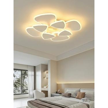 Imagem de Luminária de teto LED para quarto, com intensidade regulável, controle remoto, modelo embutido, formato redondo e branco, ideal para sala de estar e sala de jantar (4+4 lâmpadas).