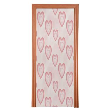 Imagem de ATTX Capa para porta da frente com corações concêntricos para Dia dos Namorados - Tecido elástico lavável decoração de férias para festas, casa, decoração de porta da frente, 35 x 79 polegadas (160)