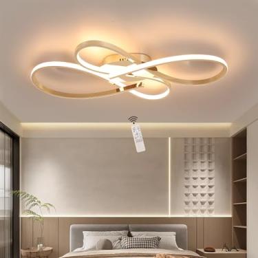 Imagem de Luminária de teto LED dimerizável para sala de estar e quarto, com controle remoto, design moderno e criativo em alumínio, luminária de interior para quarto e sala de jantar (banhada a ouro