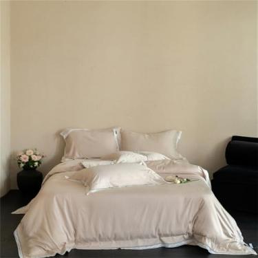 Imagem de Conjunto de cama com borda larga, capa de edredom macia de algodão, lençol de cima/com elástico, cor 1, lençol de baixo 1,8MBed