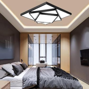 Imagem de Luminária de teto moderna para sala de estar, com design em LED e controle remoto, com regulagem de intensidade contínua. Ideal para sala de estar, quarto e escritório (preta, 53 x 53 cm).