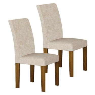 Imagem de Cadeira Para Mesa De Jantar Napoli Mdf Kit 2 Peças Freijó Linho Palha - Leifer Móveis