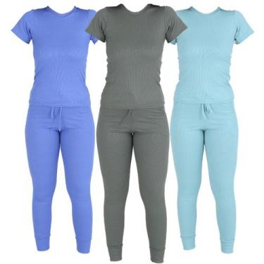 Imagem de Kit 3 Conjutos Ribana Blusa Manga Curta Calça com Bolsos - Click Mais 