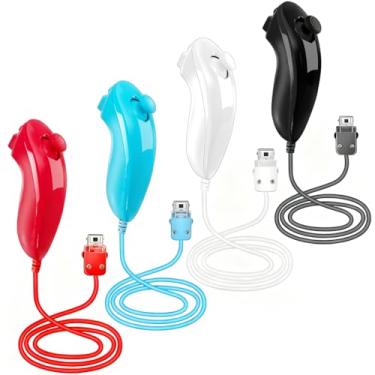 Imagem de DTianSir 4PCS Wii Nunchuck Controllers WiiU Remote Joystick Compatible with Wii/Wii U Game Gamepads(Black+White+Blue+Red)