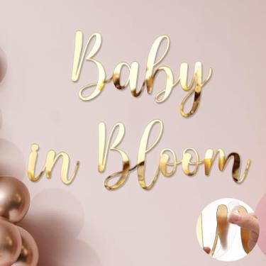 Imagem de Dunzoom Baby in Bloom Sinal para pano de fundo dourado espelho acrílico bebê em flor adesivos letras decalques revelação gênero menino menina decorações para 1º aniversário pano de fundo fotografia
