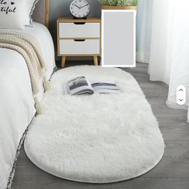 Imagem de Tapete Passadeira Oval Felpuda 2,00x0,75m para Quarto Sala Beira de Cama Macia(BRANCO)