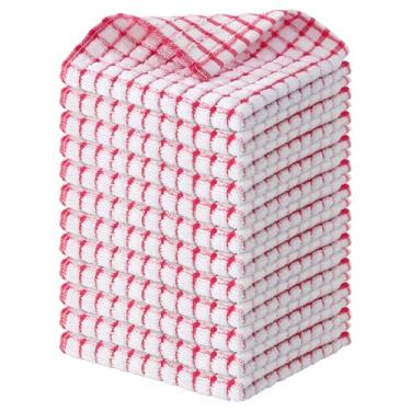 Imagem de Kitinjoy Pacote com 12 panos de prato de cozinha felpudos de algodão, 30,5 x 30,5 cm, panos de prato super macios e absorventes, panos de prato de secagem rápida para lavar pratos, vermelho