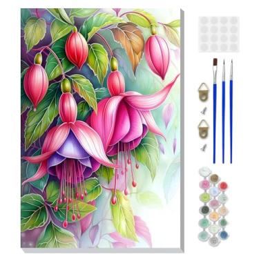 Imagem de DOMROM Kit de pintura emoldurada por números para adultos iniciantes com cavalete de madeira, kit de pintura de flores DIY por número em tela, kits de pintura a óleo DIY para decoração de parede de