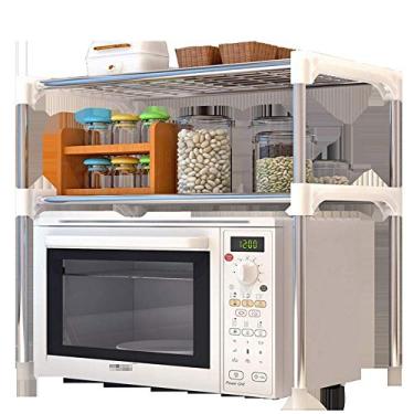 Imagem de U5GAAALPPQ9 Prateleira de cozinha suporte de balcão de cozinha rack de forno micro-ondas unidade de prateleira de armazenamento de 2 camadas para utensílios de cozinha toalhas e acessórios (cor: prata