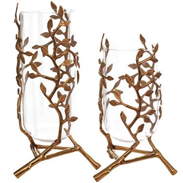 Imagem de Vasos Frasco de Flores de Vidro Antigo, Suporte de Ramo de Latão, Vaso de Cilindro Decorativo, Centros de Mesa de Jantar Criativos, para Loja (Cor: Dourado, Tamanho: Conjunto)