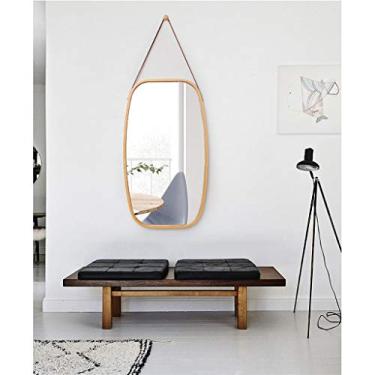 Imagem de U5GAAALPPQ9 Espelho de pendurar para decoração espelho de vaidade com alça de pendurar espelho de bambu qualidade premium melhores espelhos montados na parede para presentes decoração de casa sala de