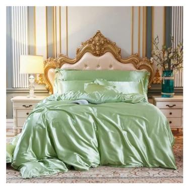 Imagem de Conjunto de capa de edredom queen de seda de amoreira e seda com lençol de elástico, conjuntos de cama king size de luxo (H 150 x 200 cm, conjunto de 4 peças)