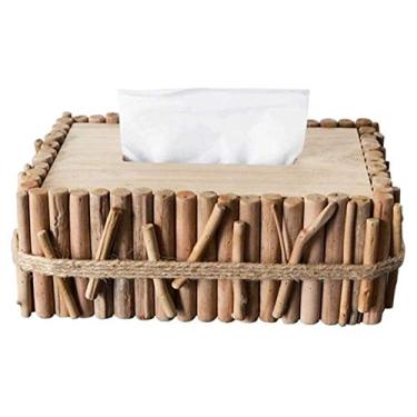 Imagem de Caixa de lenços retangular de madeira maciça, suporte de lenços de mesa com tampa magnética, dispensador de lenços faciais, suporte de toalha de papel para escritório em casa