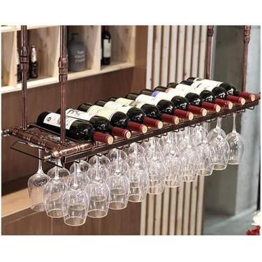 Imagem de HHHJQFAAT Rack de vinho suspenso - rack de vinho, barra suspensa para copos de vinho, prateleira de ferro de cabeça para baixo, rack de exibição suspenso criativo/preto/80 x 30 cm (marrom 60 x 30 cm)