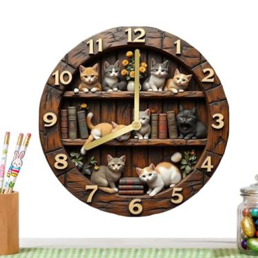 Imagem de Relógio de Gato | 30 Centímetros Ferramenta de Silenciosa com Tema de Gato,Relógio De Parede | Para Casa Sala Estar Ambiente Rural Bar Escritório Biblioteca Sala Estudo Cozinha