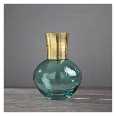 Imagem de WUHUQN Vaso de flores de metal vaso de vidro dourado redondo arranjo de flores acessórios vaso de flores decoração de casa vaso de terrário transparente para arranjo floral