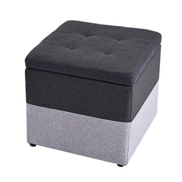 Imagem de YTGDBDG Banqueta de troca de sapato costurada cinza banquinho de madeira prático otomano banquinho acolchoado para sala de estar quarto banco de mesa de chá