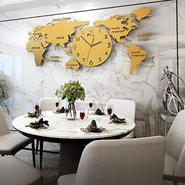 Imagem de Relógio de parede com mapa do mundo, aço inoxidável SUS304, decoração de sala de estar, relógio de quartzo, relógio de parede, relógio criativo de personalidade atmosférica, arte de parede, prata