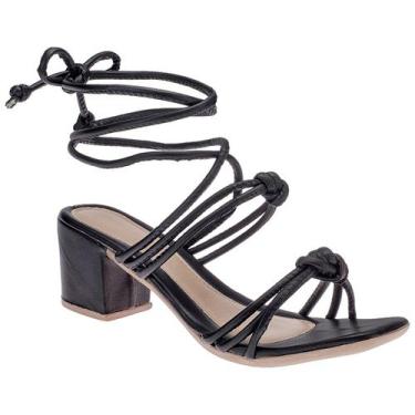 Imagem de Sandália Gladiadora de Nó Com Salto Bloco Médio - Kokota Mania, Preto,