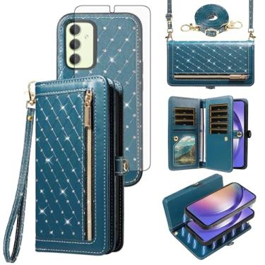 Imagem de Asuwish Capa de celular para Samsung Galaxy A54 5G carteira com zíper destacável magnética protetora de tela alça transversal flip bling suporte para cartão de crédito A545G A 54 54A 4G G5 SM A546U