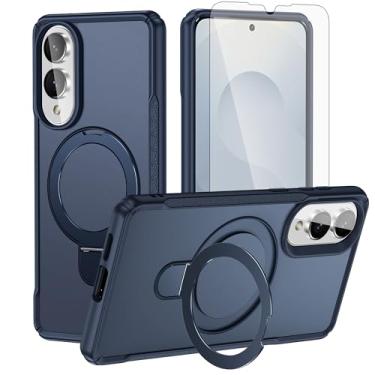 Imagem de Capa de celular magnética para Samsung Galaxy S25 Edge com protetor de tela de vidro temperado e silicone protetor à prova de choque híbrido suporte anel rígido S25Edge 25S S 25 25Edge feminino